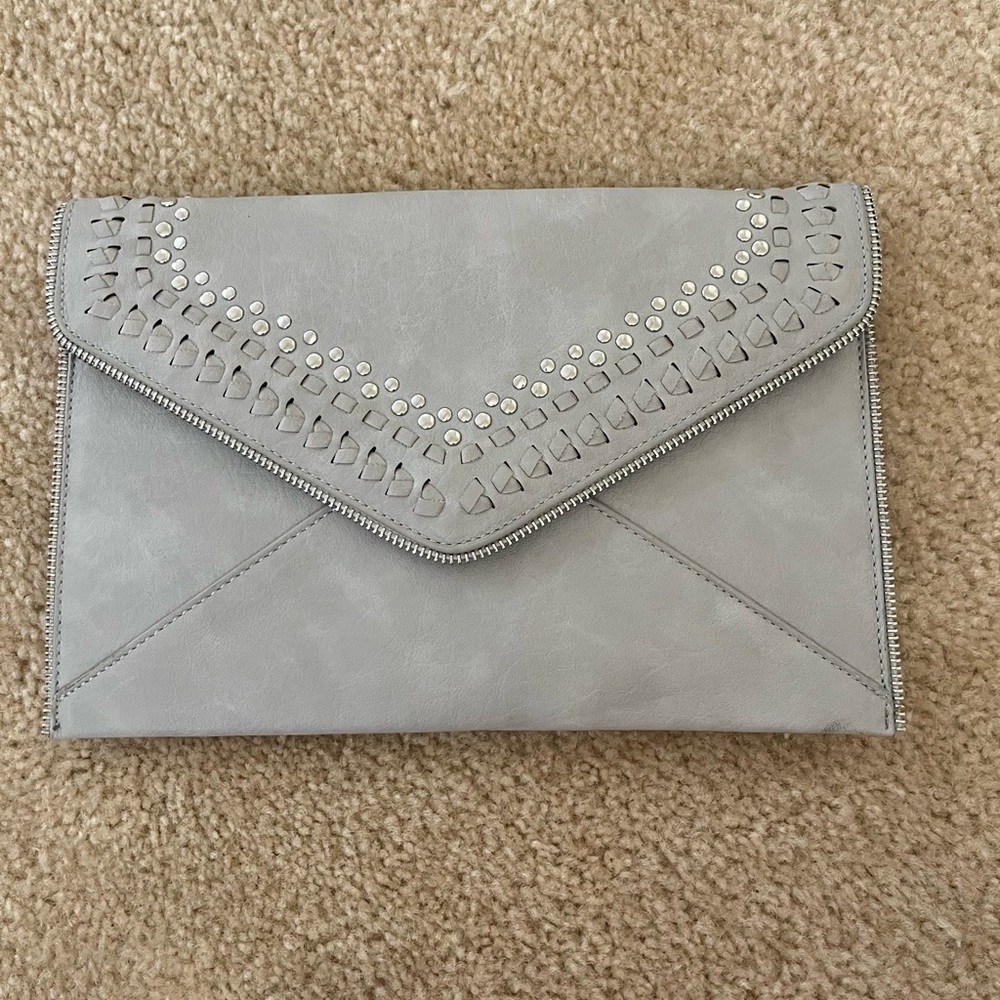 Moda Luxe Gray Studded Envelope Clutch